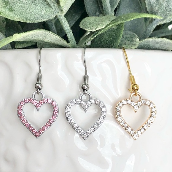 New Sparkling Rhinestone Dangle Drop Earrings Heart Hoop Elegant Gift Wedding - Picture 5 of 6